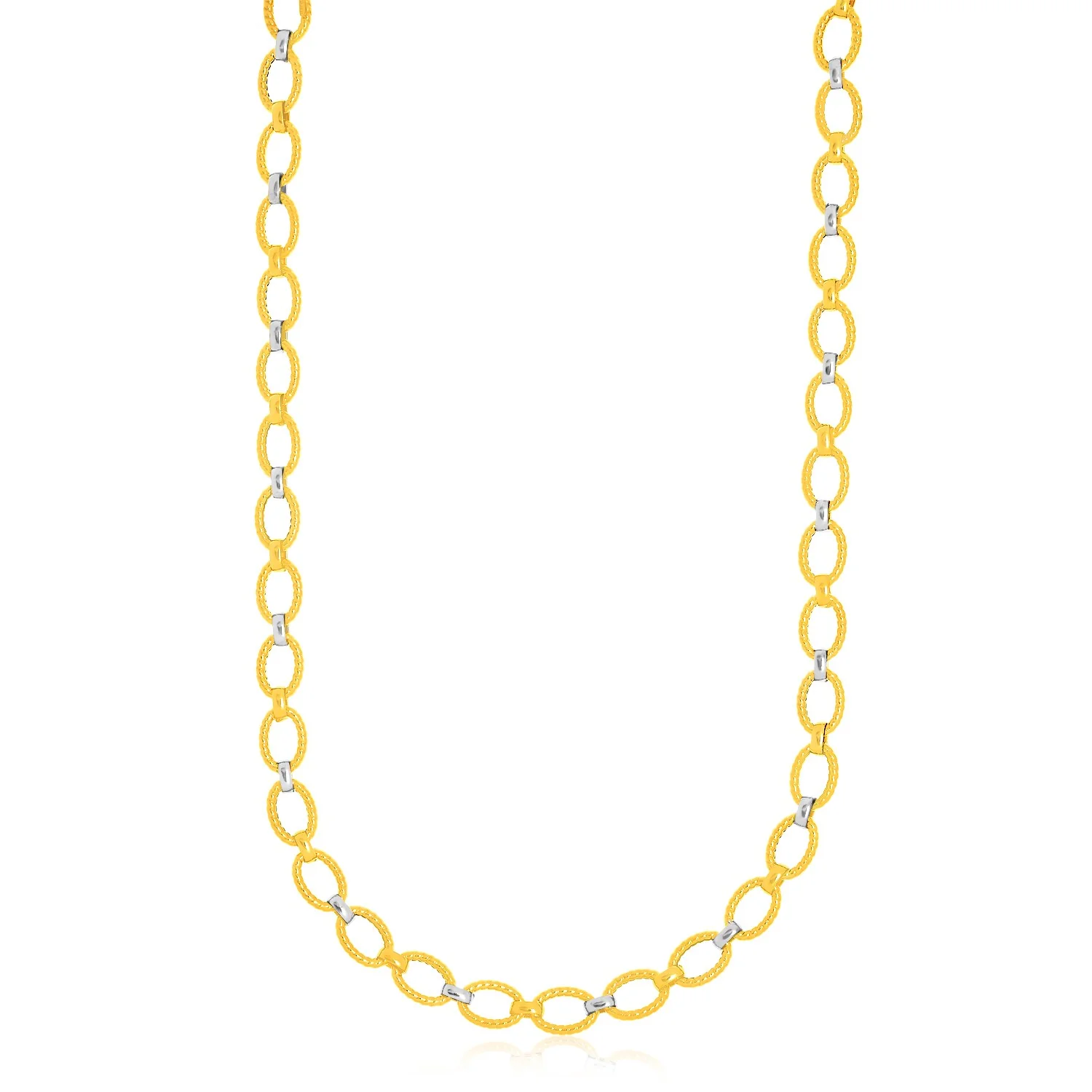 14k Two-Tone Gold Multi-Textured Oval Link Fancy Necklace