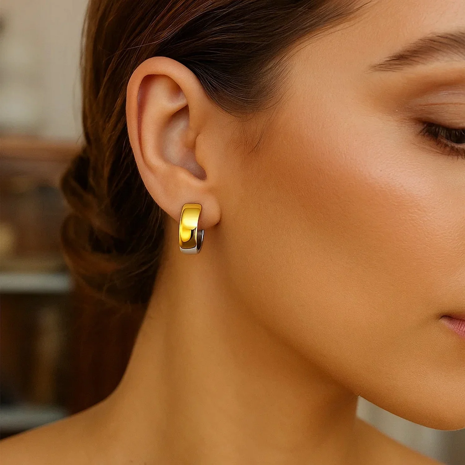 14k Two-Tone Gold Snuggable Style Earrings - Image 3