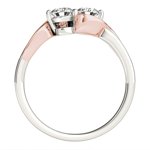 14k White And Rose Gold Round Two Diamond Curved Band Ring (5/8 cttw) - Image 2