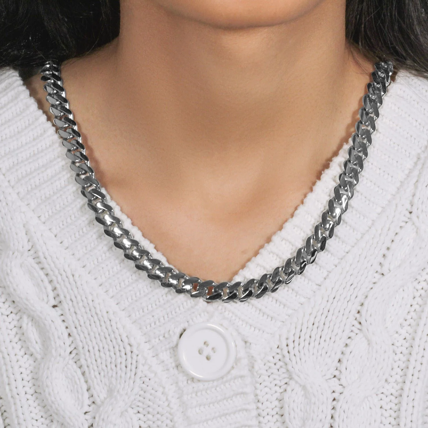 14k White Gold 22 inch Polished Curb Chain Necklace - Image 16