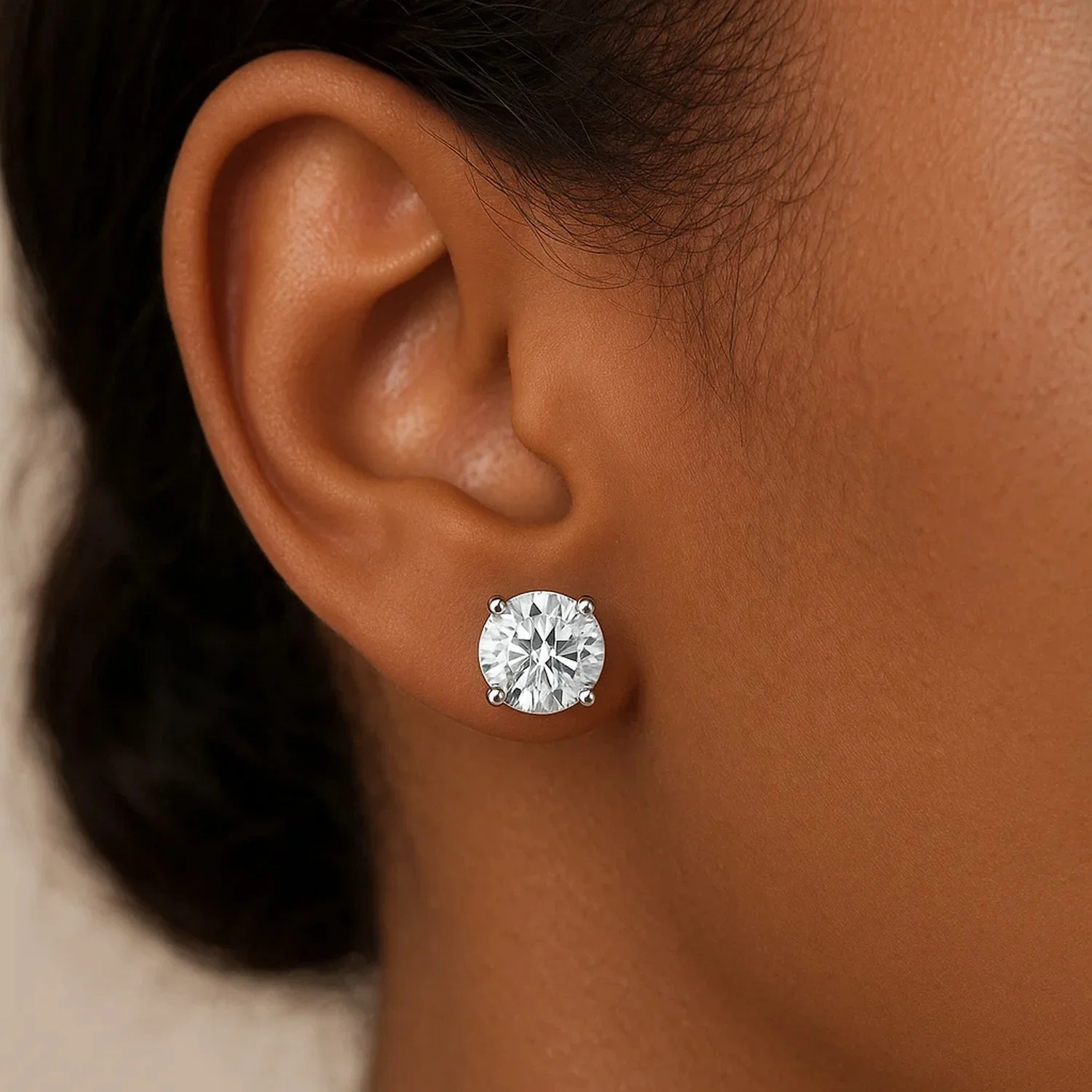 14k White Gold 8.0mm Round CZ Stud Earrings - Image 4
