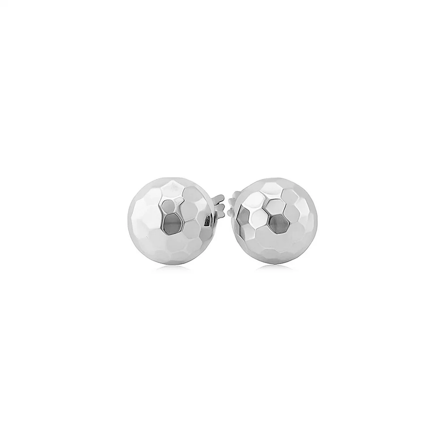 14k White Gold Ball Earrings with Faceted Texture - Image 2