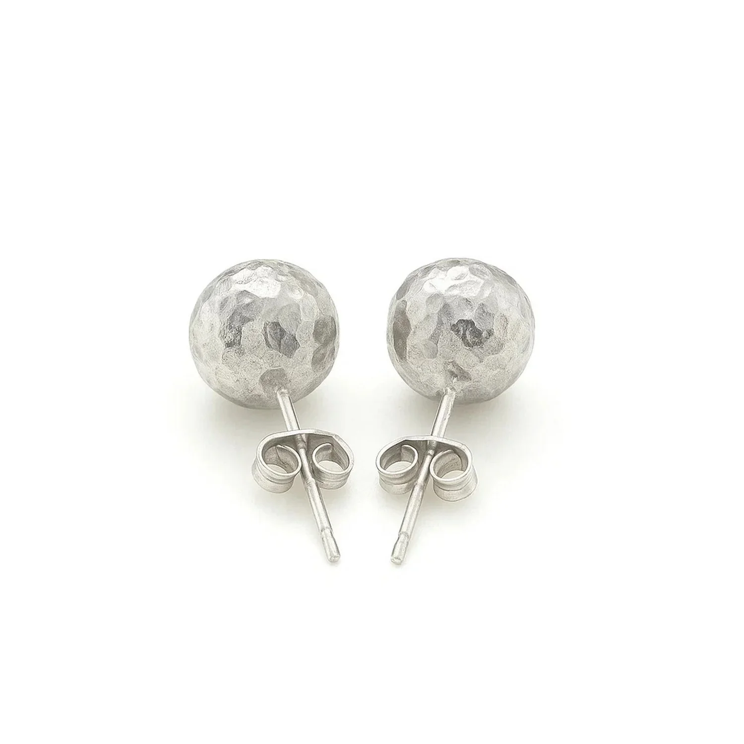 14k White Gold Ball Earrings with Faceted Texture - Image 3