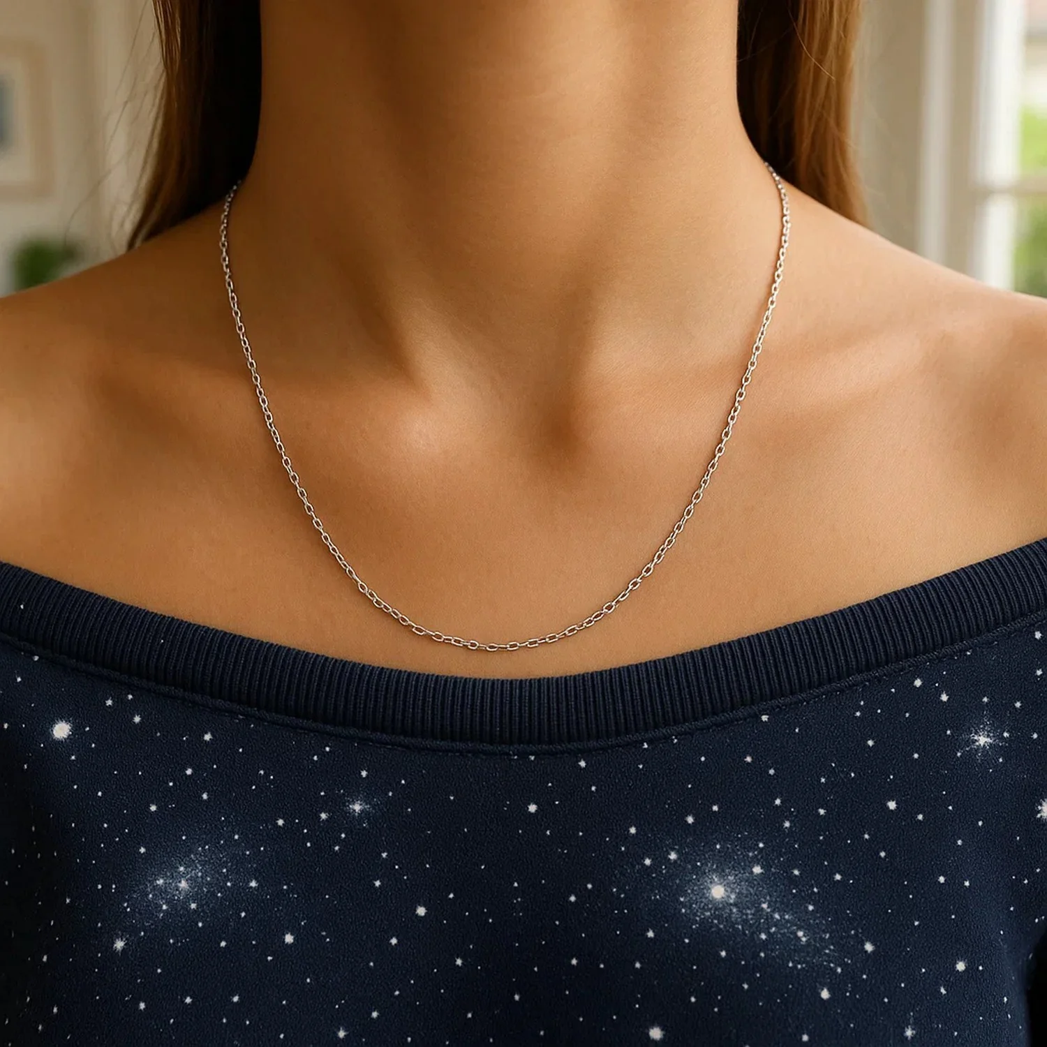 14k White Gold Cable Link Chain 0.5mm - Image 16