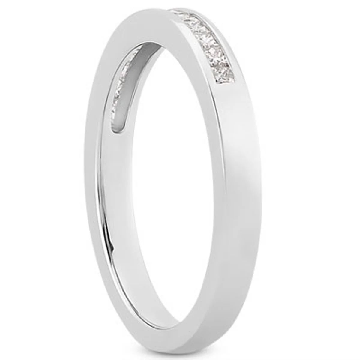 14k White Gold Channel Set Princess Diamond Wedding Ring Band - Image 2