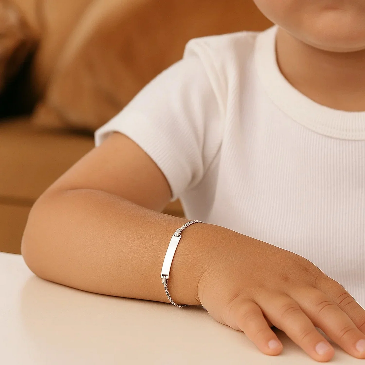14k White Gold Curb Link Chain Polished Children's ID Bracelet - Image 5