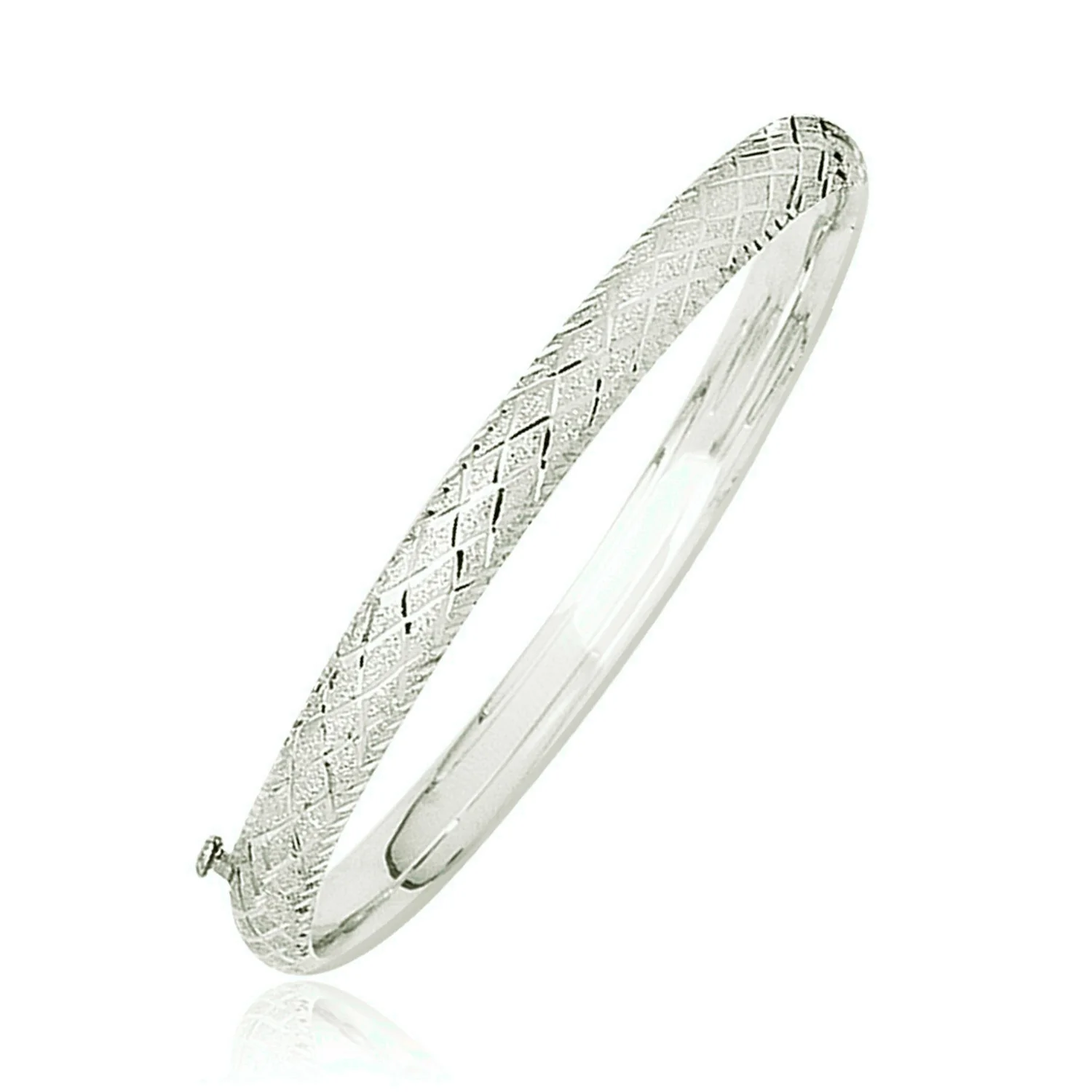 14k White Gold Diamond Carved Bangle (6.0 mm) - Image 2