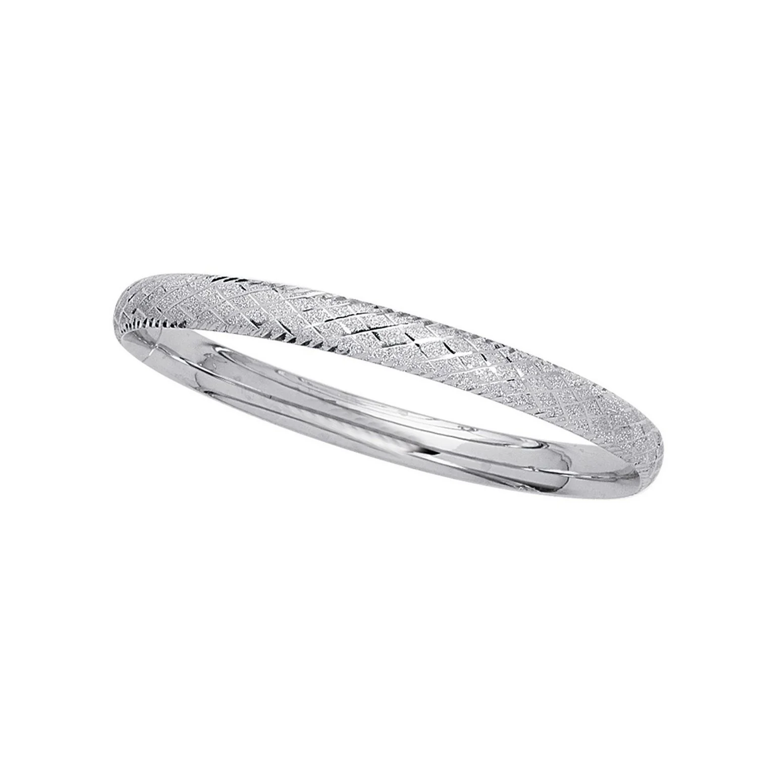 14k White Gold Diamond Carved Bangle (6.0 mm) - Image 7