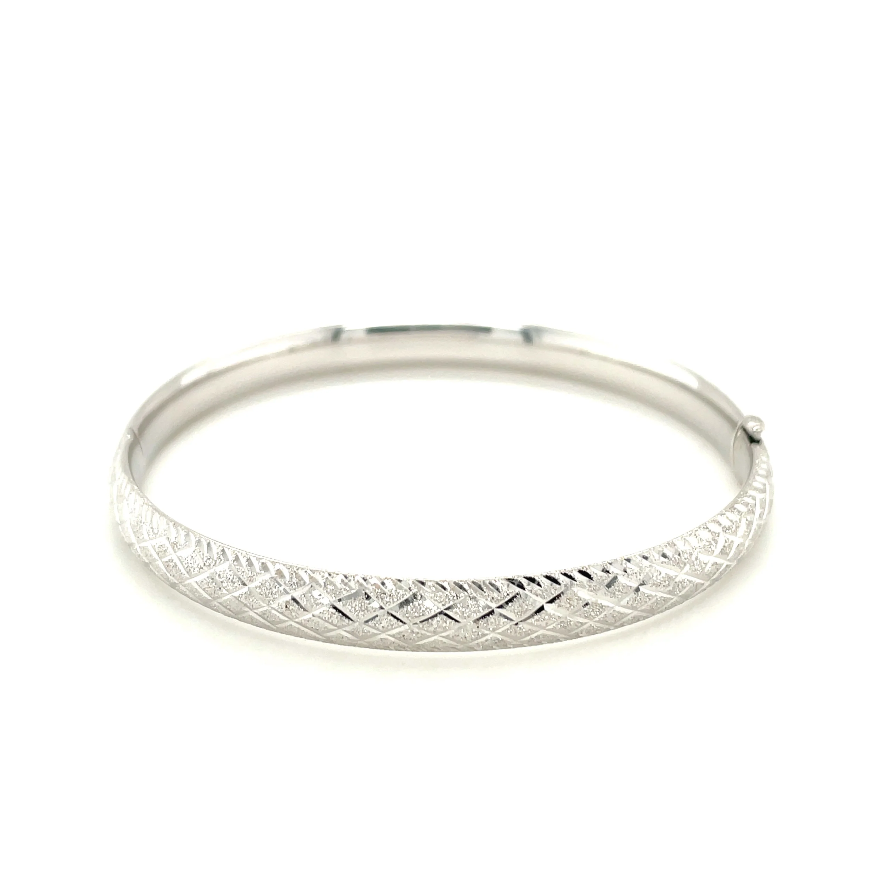 14k White Gold Diamond Carved Bangle (6.0 mm) - Image 8