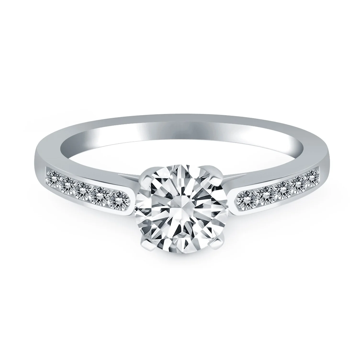 14k White Gold Diamond Channel Cathedral Engagement Ring - Image 2