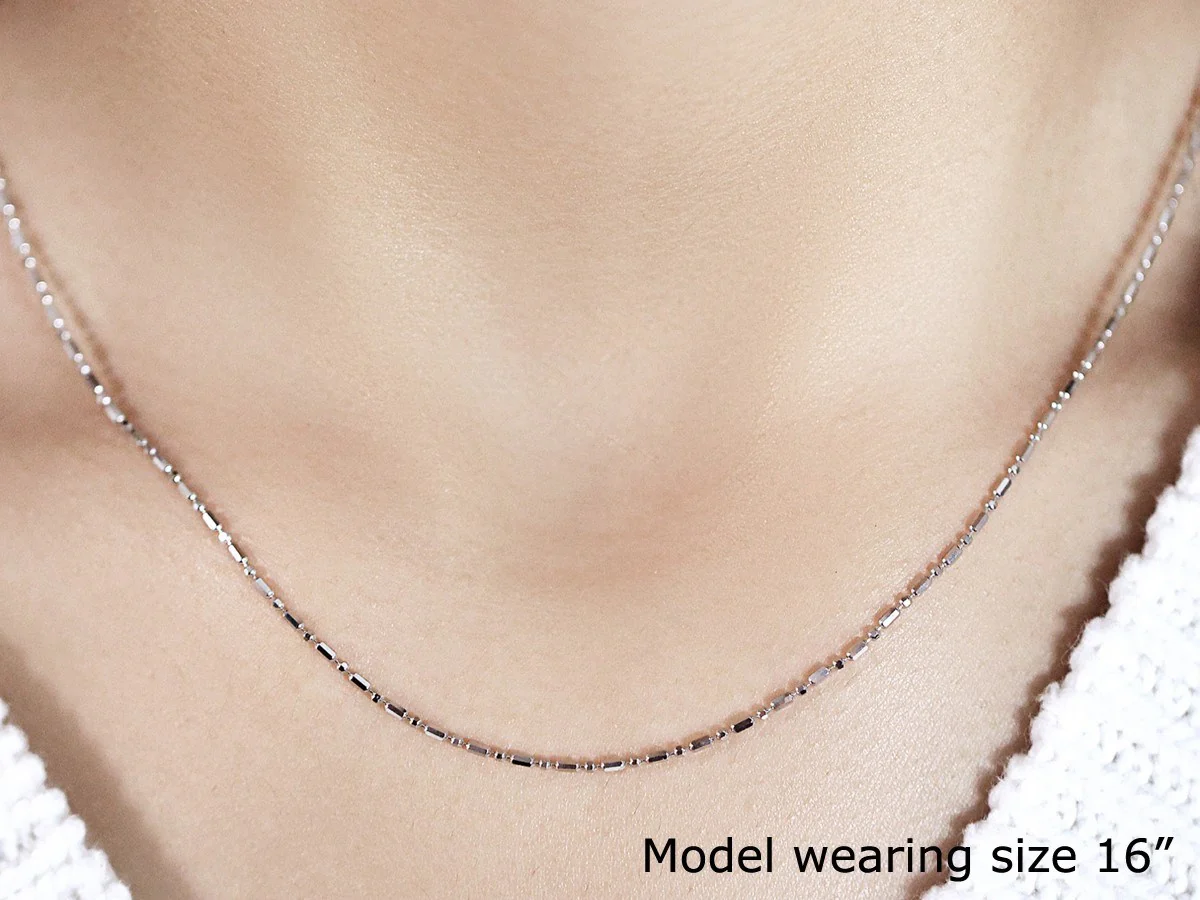 14k White Gold Diamond-Cut Alternating Bead Chain 1.2mm - Image 9