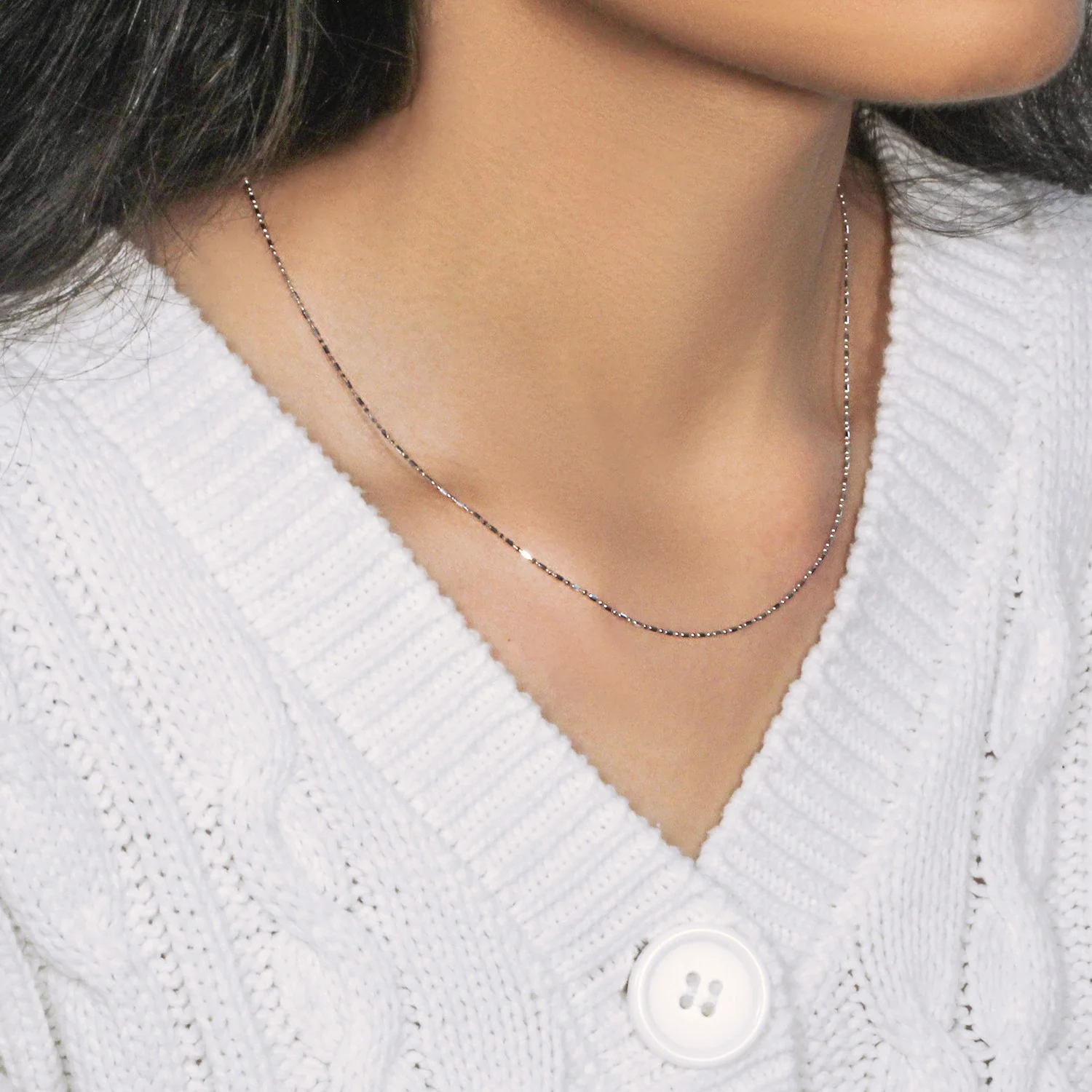 14k White Gold Diamond-Cut Bead Chain 1.0mm - Image 10