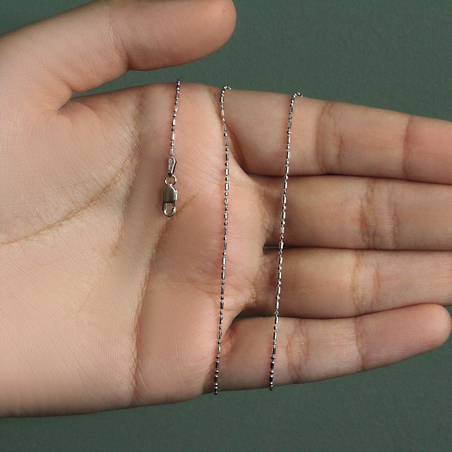 14k White Gold Diamond-Cut Bead Chain 1.0mm - Image 8