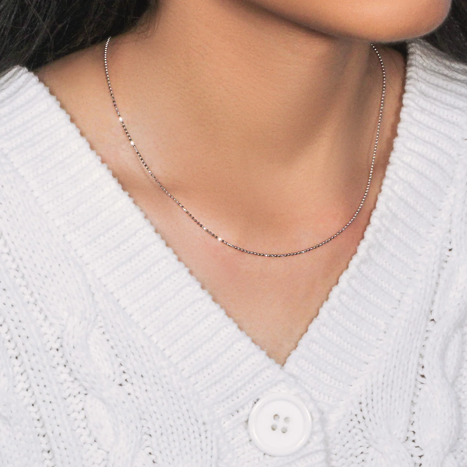14k White Gold Diamond-Cut Bead Chain 1.2mm - Image 10