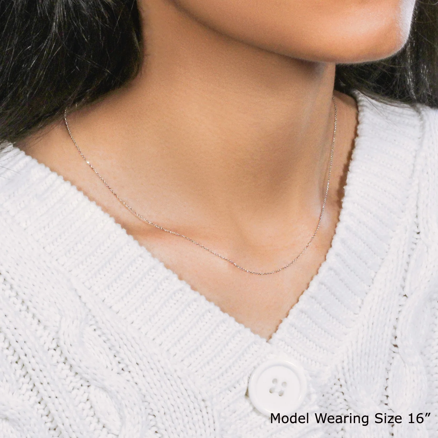 14k White Gold Diamond Cut Cable Link Chain 0.7mm - Image 10