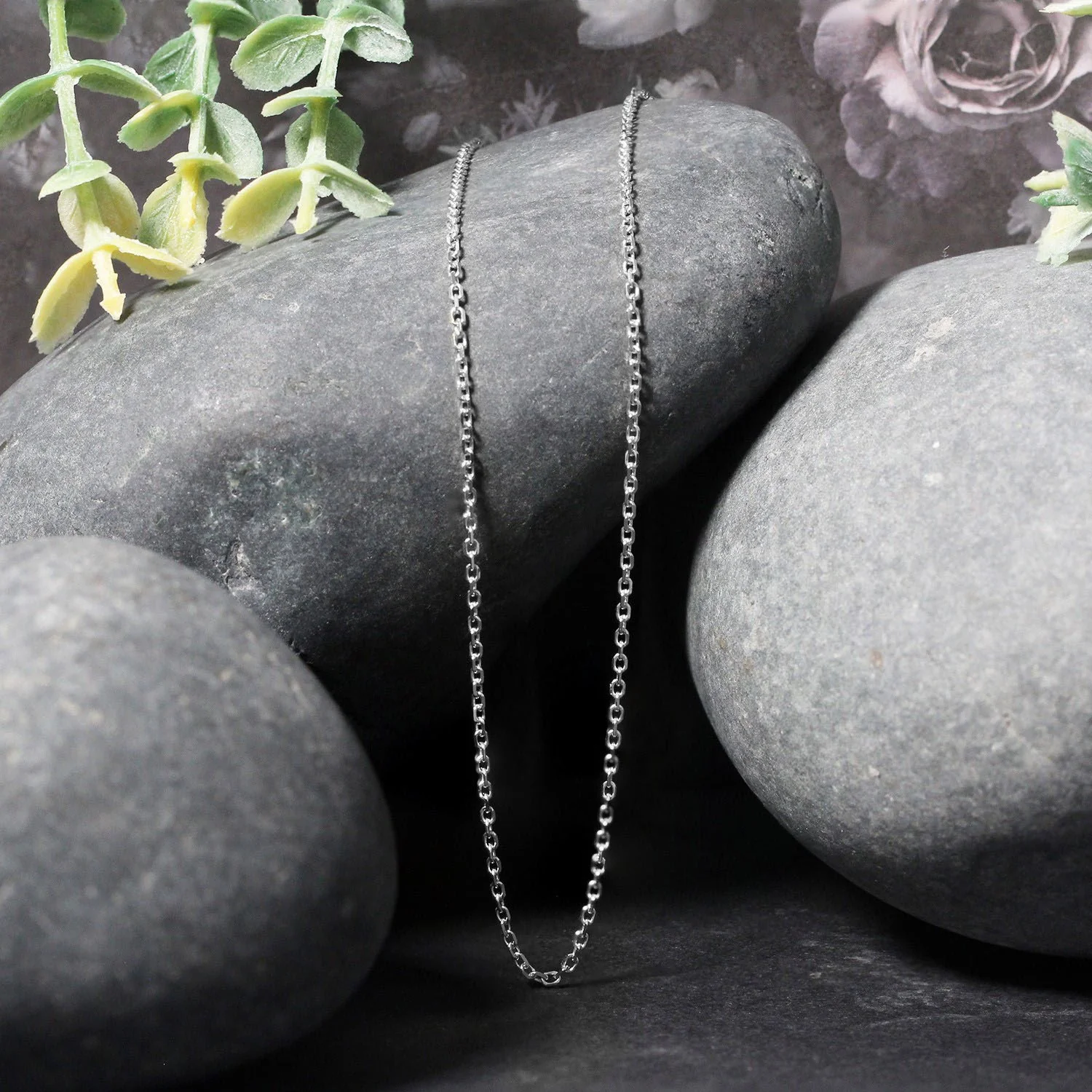 14k White Gold Diamond Cut Cable Link Chain 1.4mm - Image 4