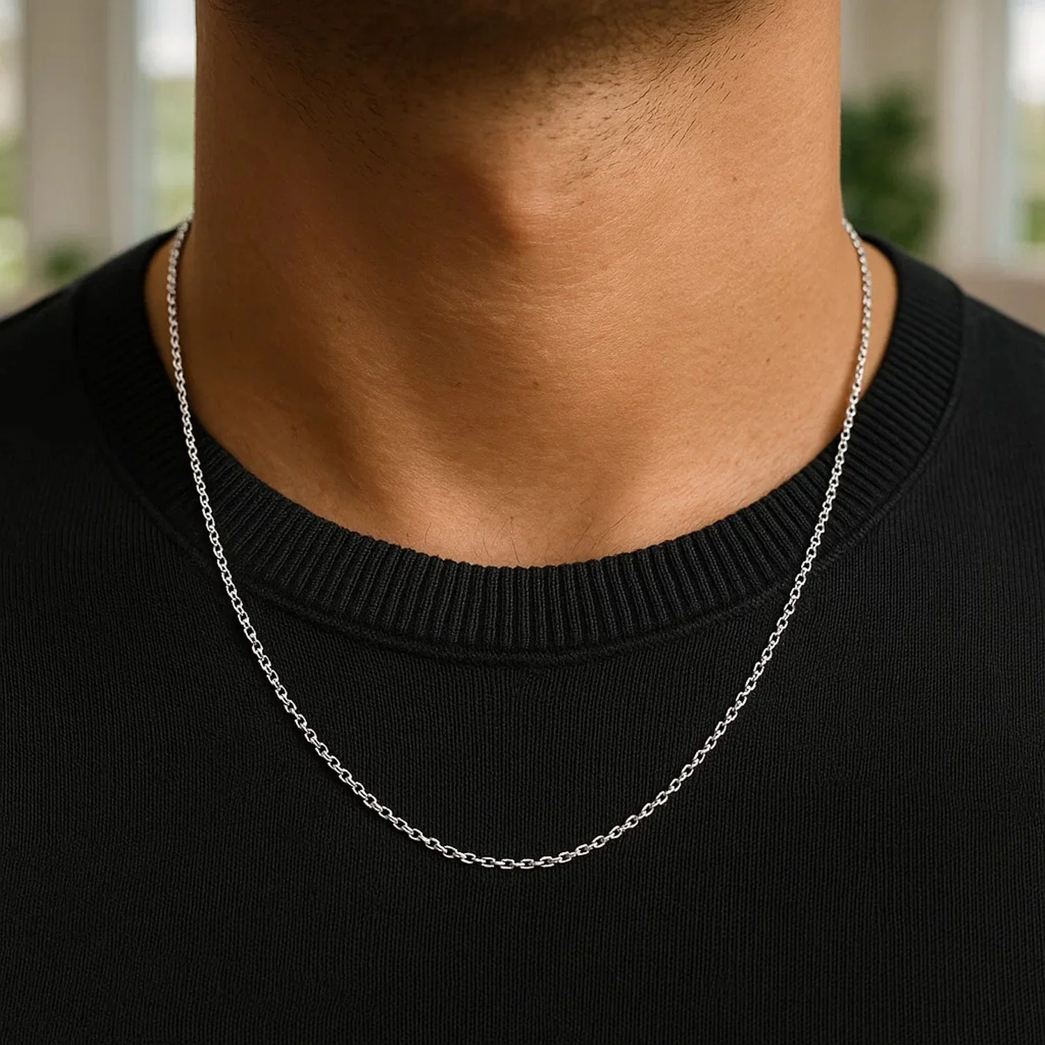 14k White Gold Diamond Cut Cable Link Chain 1.5mm - Image 33