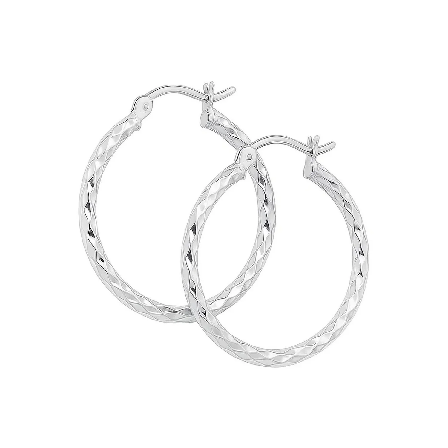 14k White Gold Diamond Cut Hoop Earrings  (25mm Diameter) - Image 2