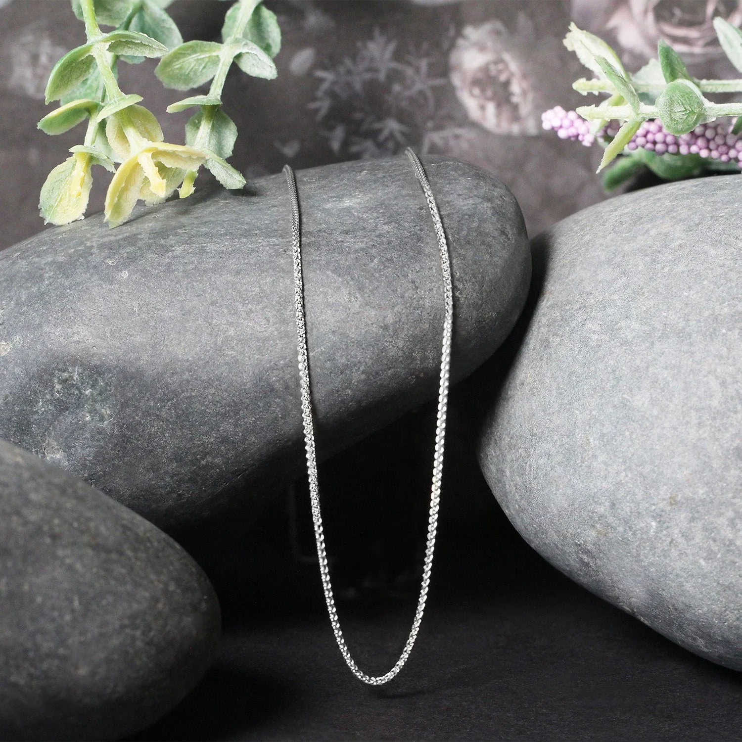 14k White Gold Diamond Cut Round Wheat Chain 1.0mm - Image 4