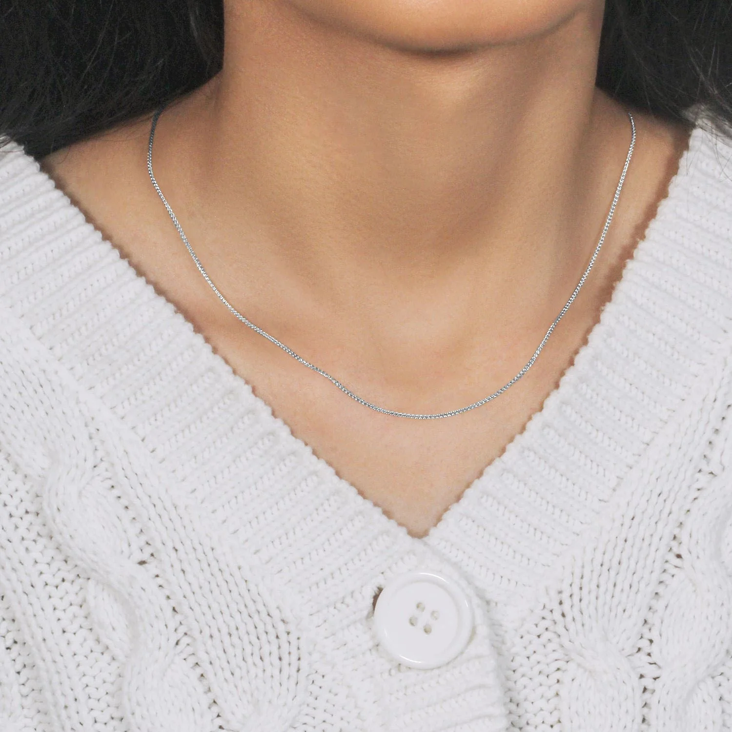 14k White Gold Diamond Cut Round Wheat Chain 1.0mm - Image 9