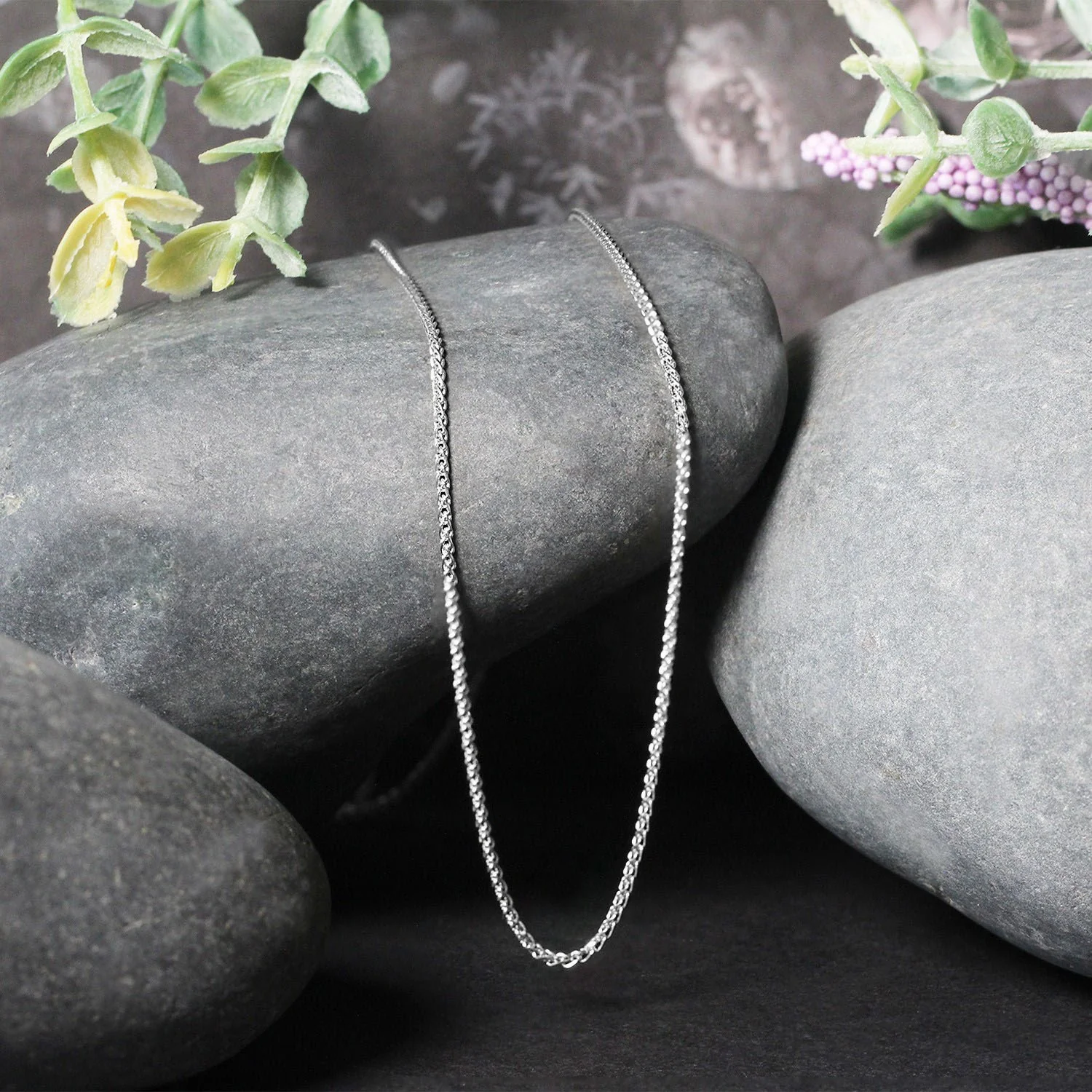 14k White Gold Diamond Cut Round Wheat Chain 1.2mm - Image 4