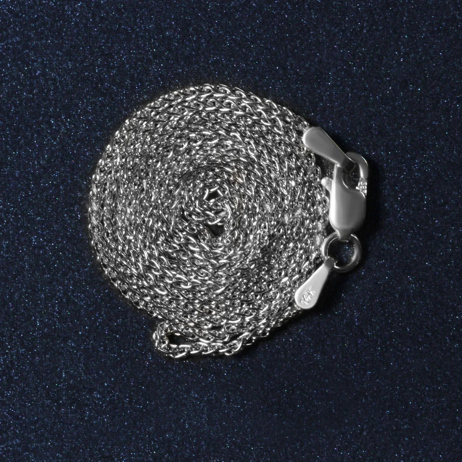 14k White Gold Diamond Cut Round Wheat Chain 1.2mm - Image 6