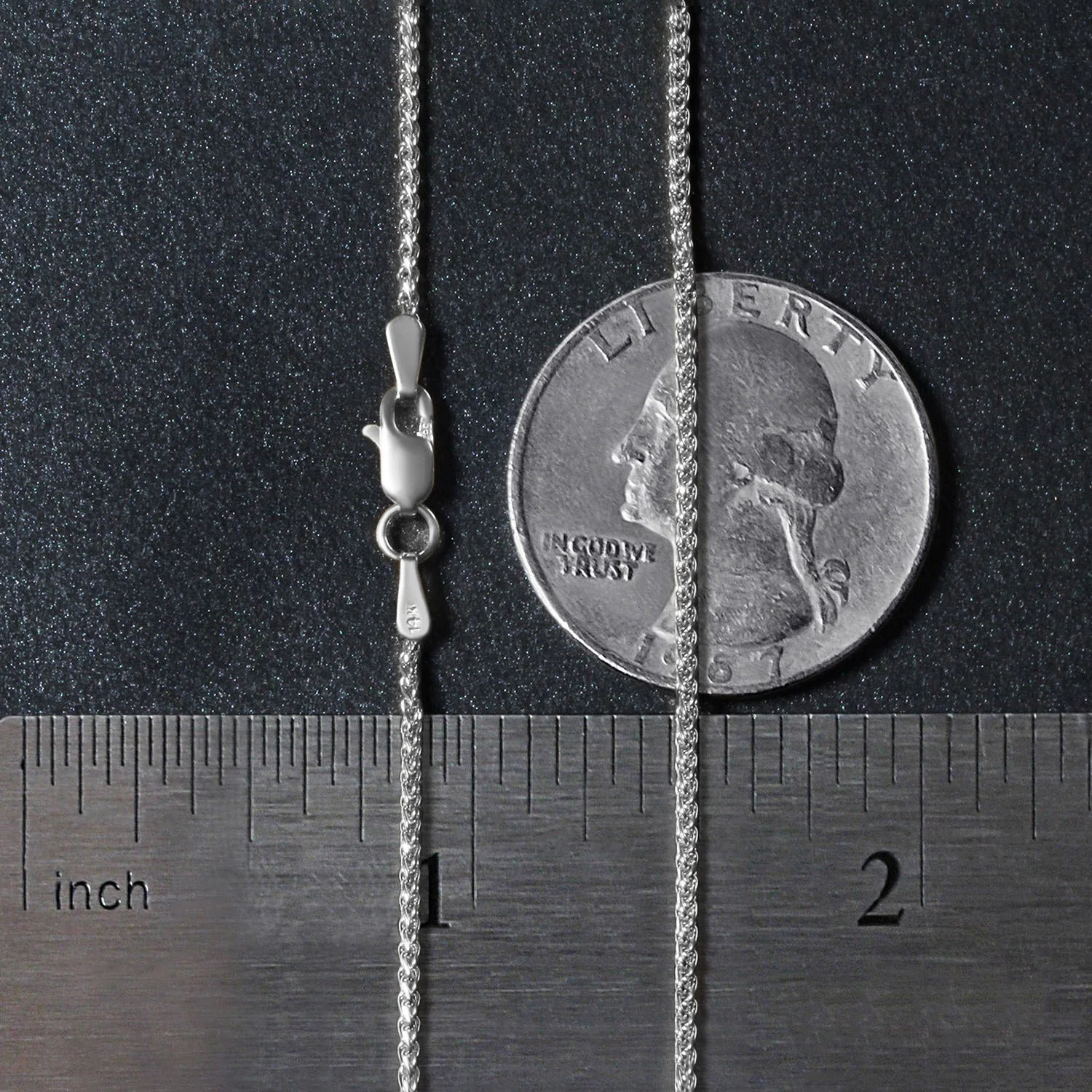 14k White Gold Diamond Cut Round Wheat Chain 1.2mm - Image 7