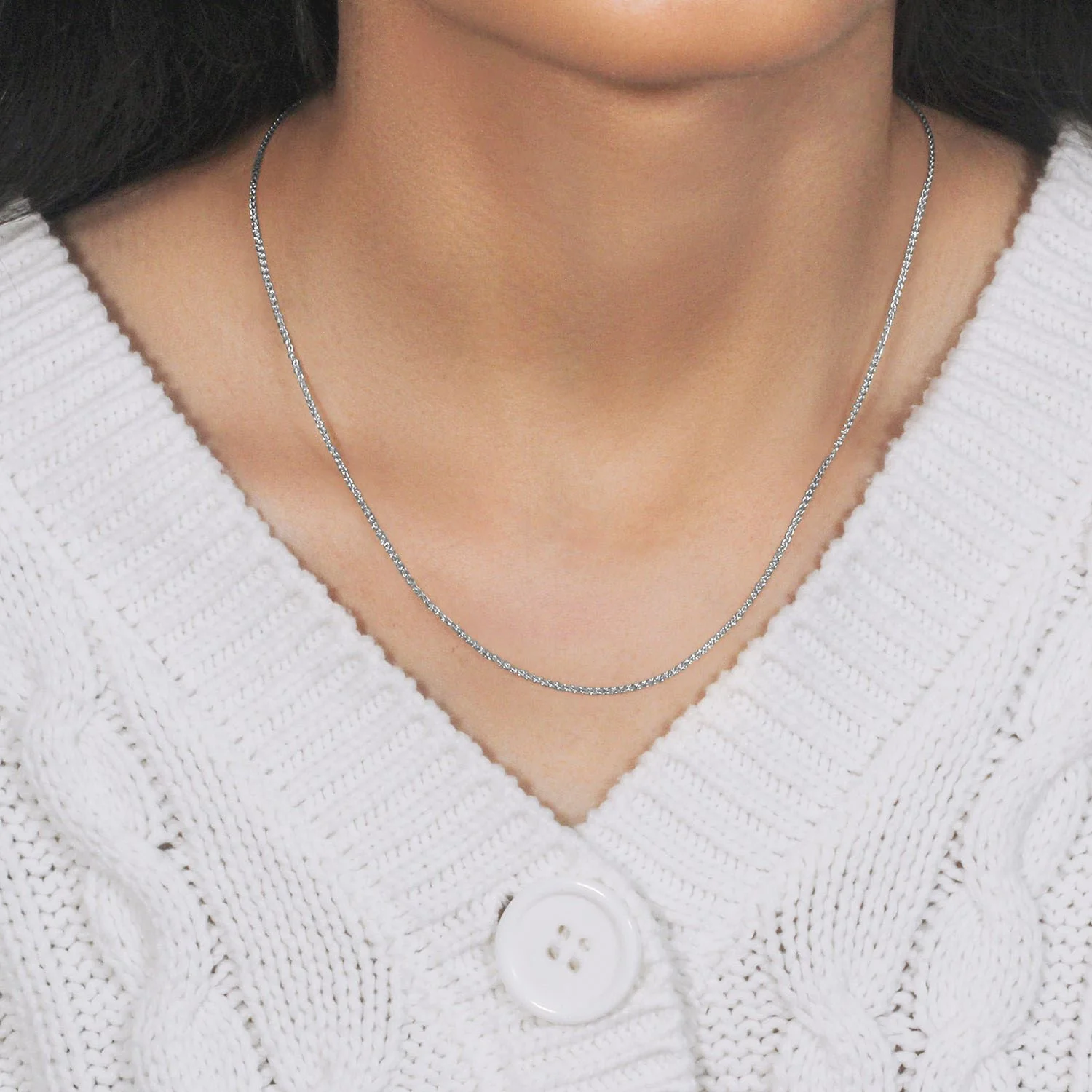 14k White Gold Diamond Cut Round Wheat Chain 1.2mm - Image 9