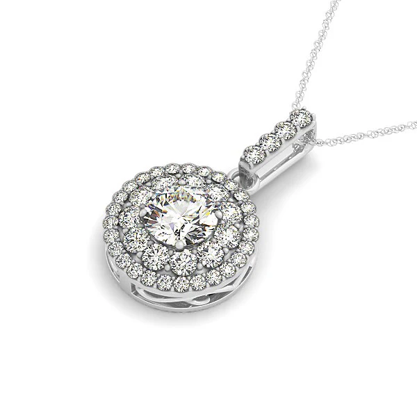14k White Gold Diamond Halo Round Shape Pendant (1 1/4 cttw) - Image 2