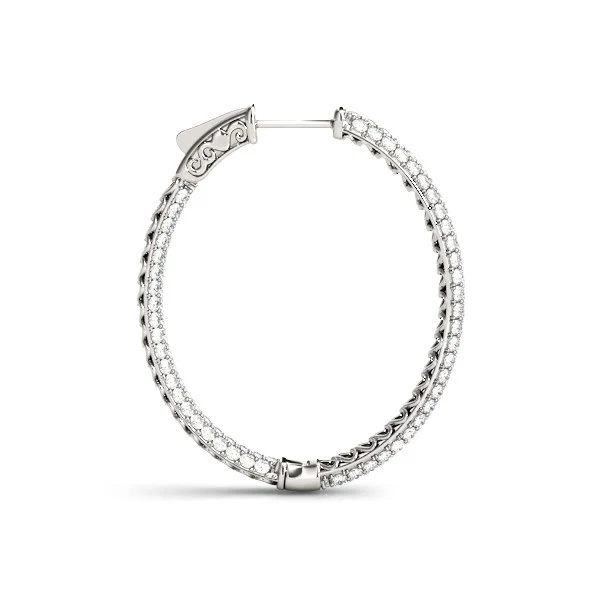14k White Gold Diamond Hoop Double Sided Three Row Earrings (2 cttw) - Image 2