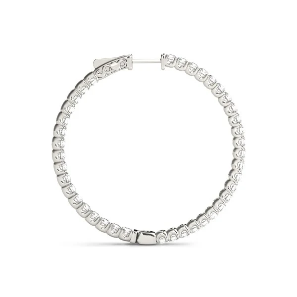 14k White Gold Diamond Hoop Earrings with Shared Prong Setting (2 cttw) - Image 2