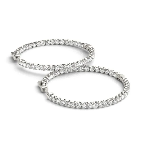 14k White Gold Diamond Hoop Earrings with Shared Prong Setting (2 cttw) - Image 3