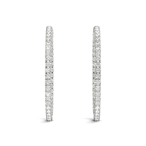 14k White Gold Diamond Hoop Earrings with Shared Prong Setting (2 cttw) - Image 4
