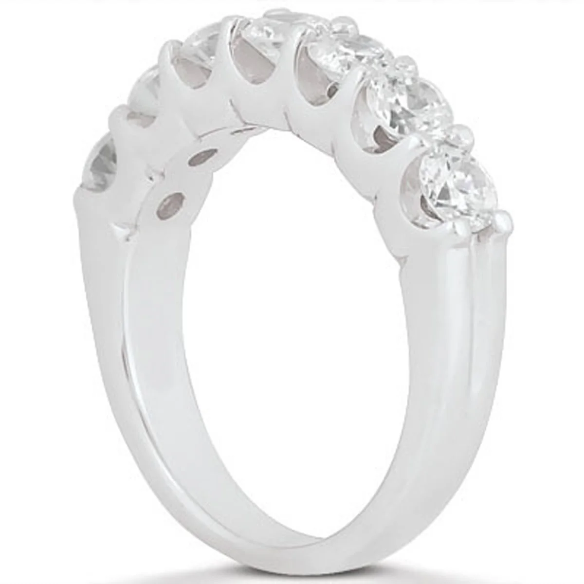 14k White Gold Diamond Scalloped Shared U Prong Setting Wedding Ring Band - Image 2