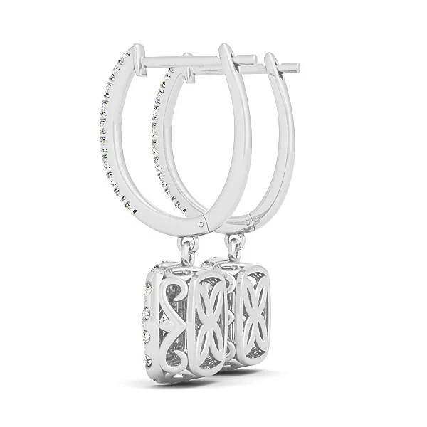 14k White Gold Double Halo Cushion Outer Shaped Diamond  Earrings (3/4 cttw) - Image 2