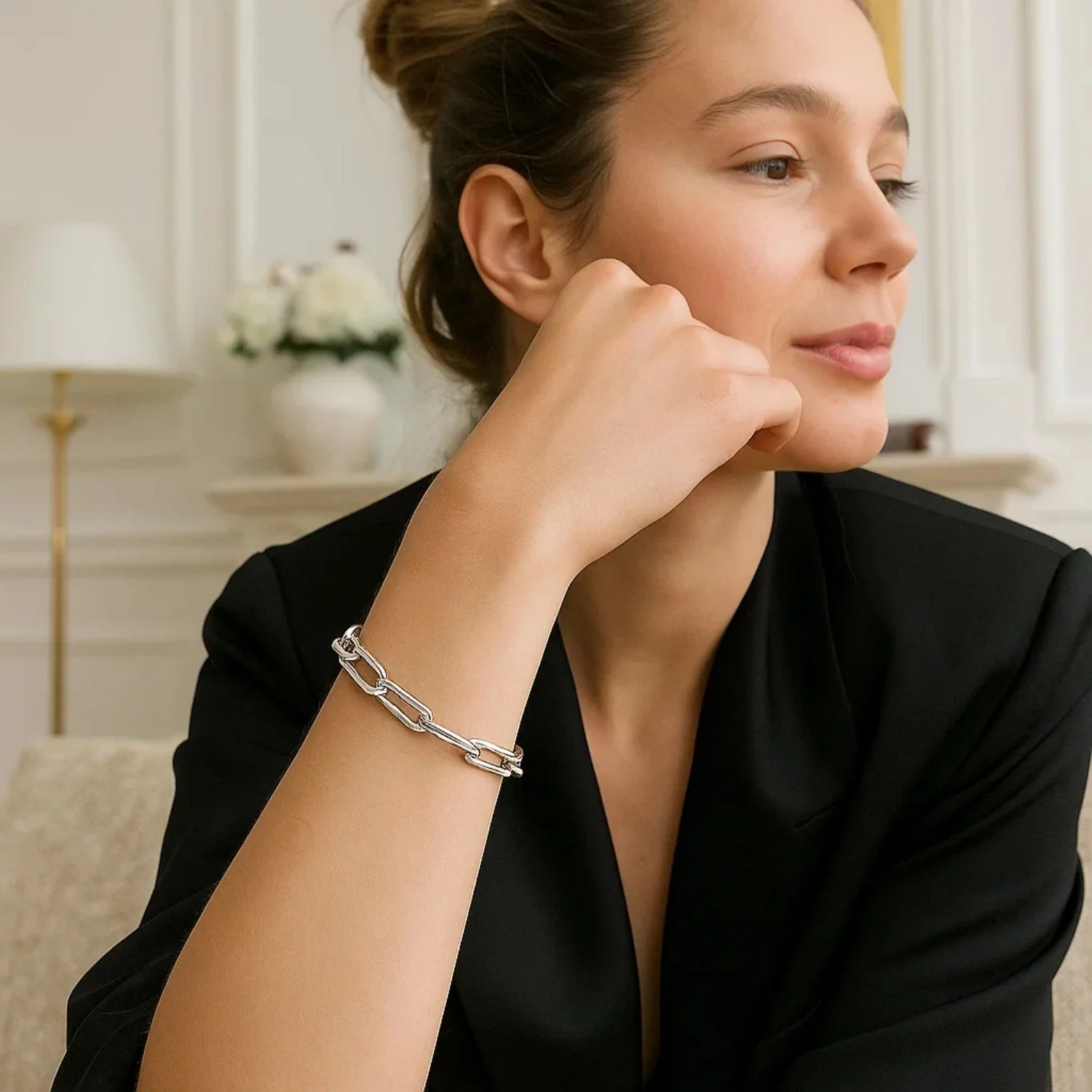 14K White Gold Extra Wide Paperclip Chain Bracelet - Image 7