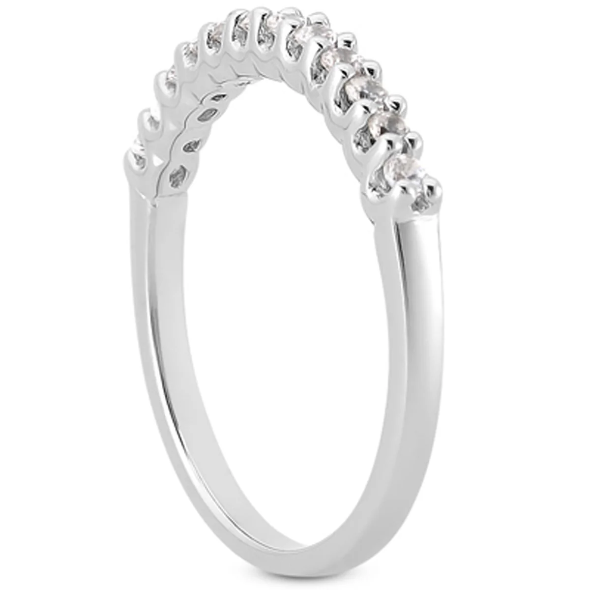 14k White Gold Fancy U Setting Shared Prong Diamond Wedding Ring Band - Image 2