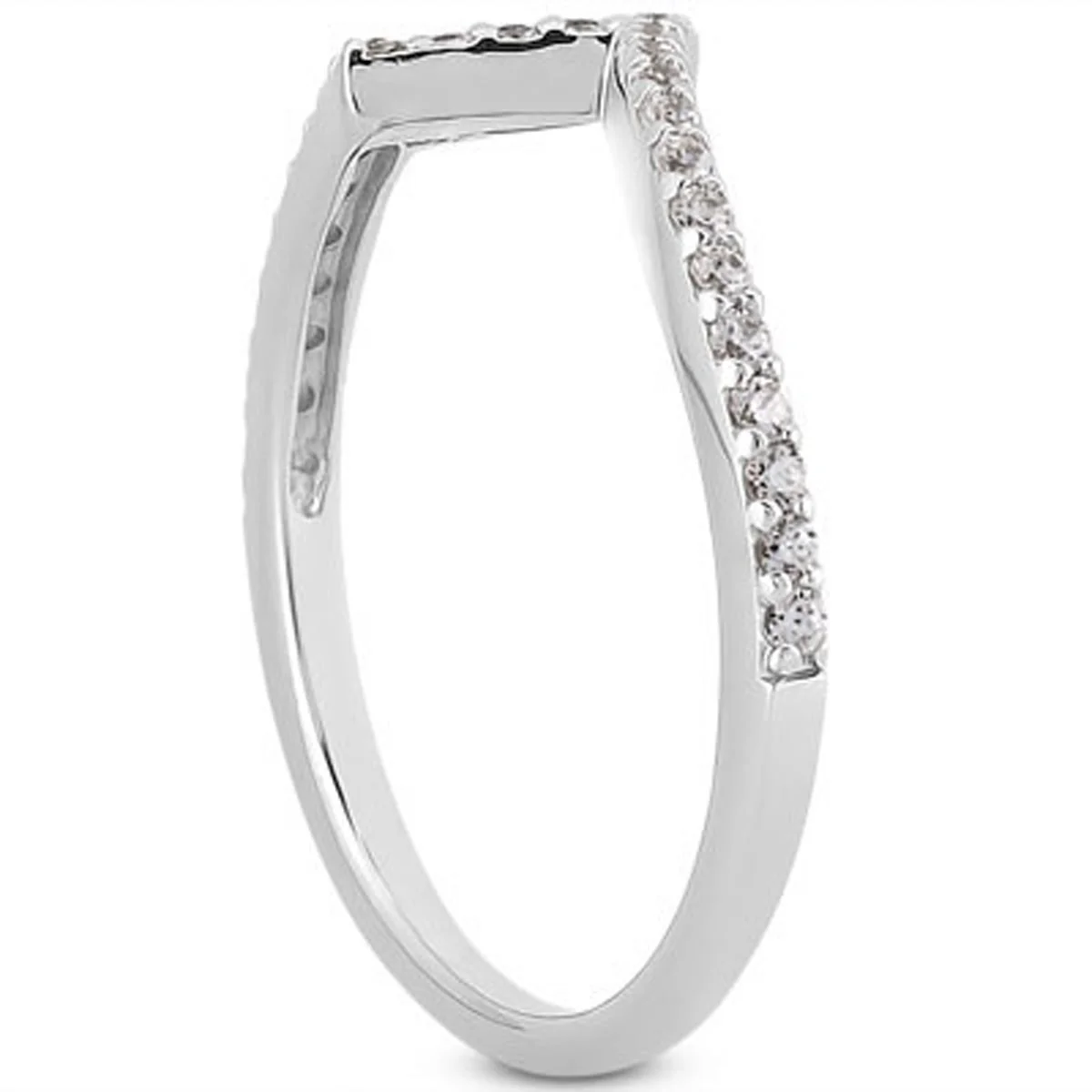 14k White Gold Fancy Zig Zag Pave Diamond Wedding Ring Band - Image 2