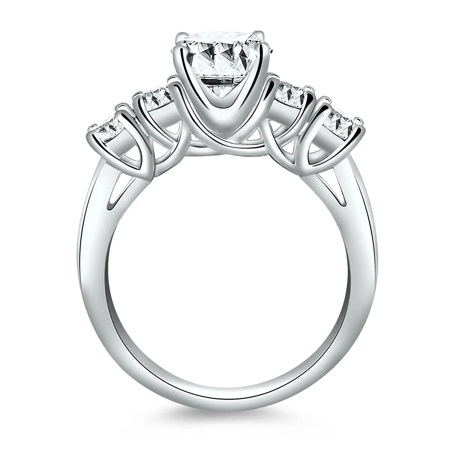14k White Gold Five Stone Diamond Trellis Engagement Ring - Image 3