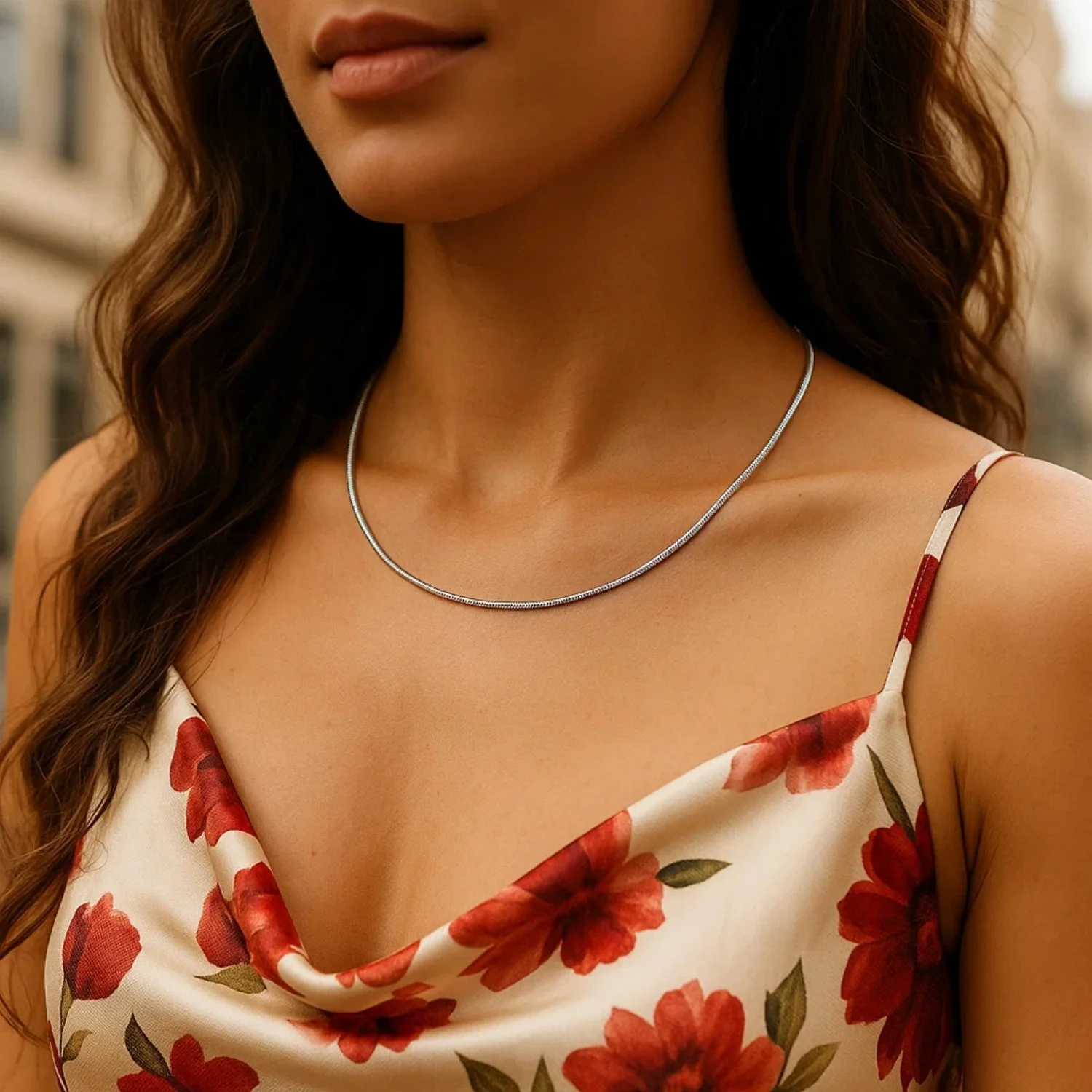 14k White Gold Necklace in a Round Omega Chain Style - Image 11