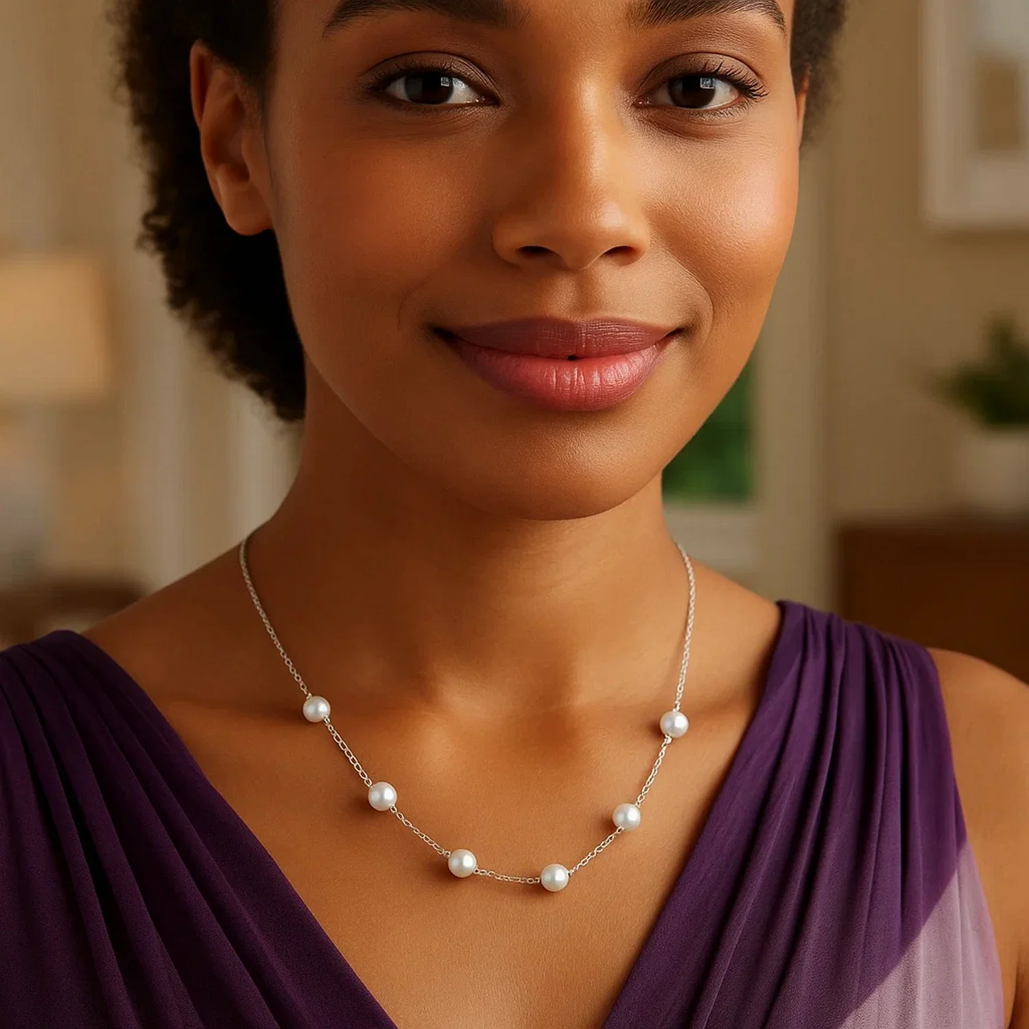14k White Gold Necklace with White Pearls - Image 16