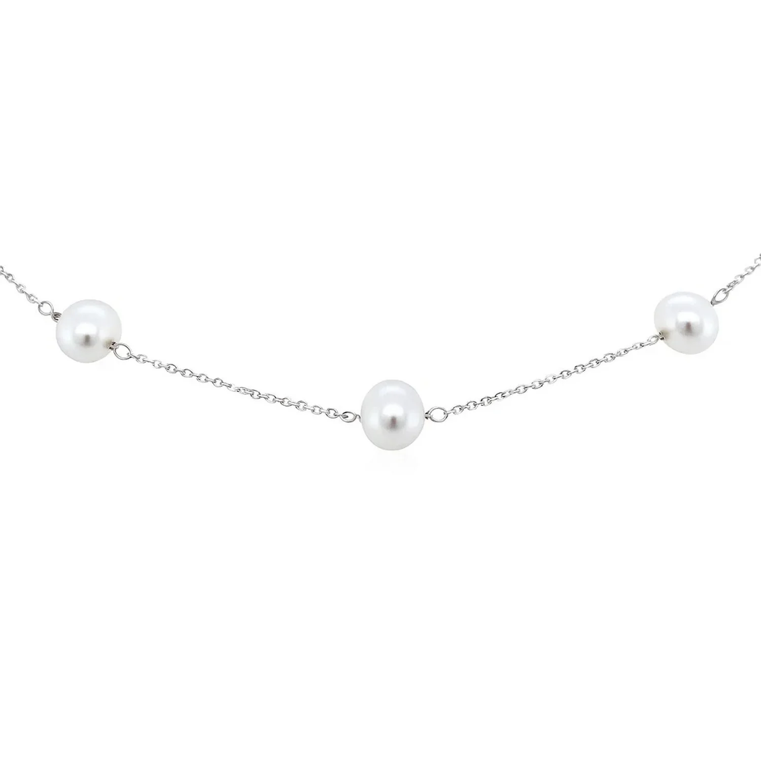 14k White Gold Necklace with White Pearls - Image 2