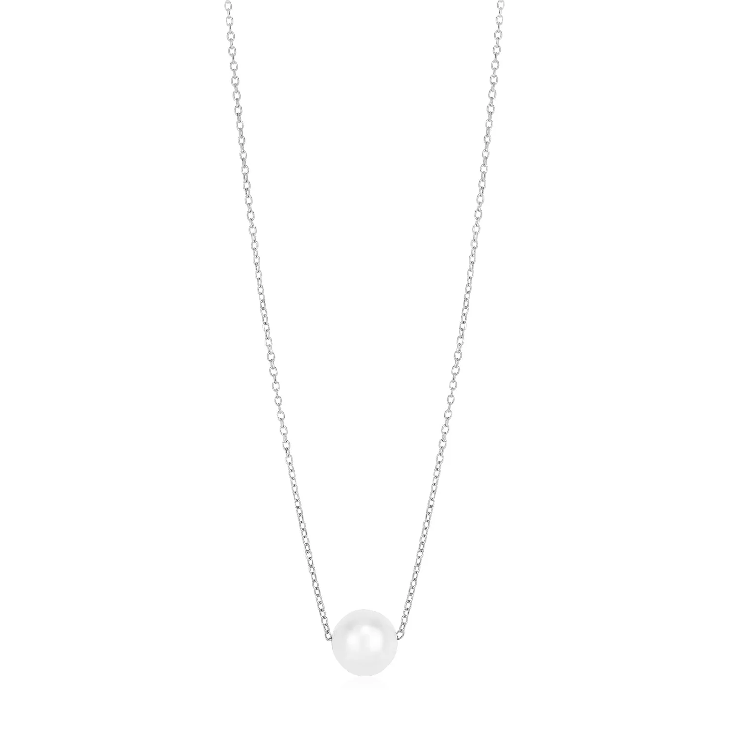 14k White Gold Pearl Solitaire Necklace