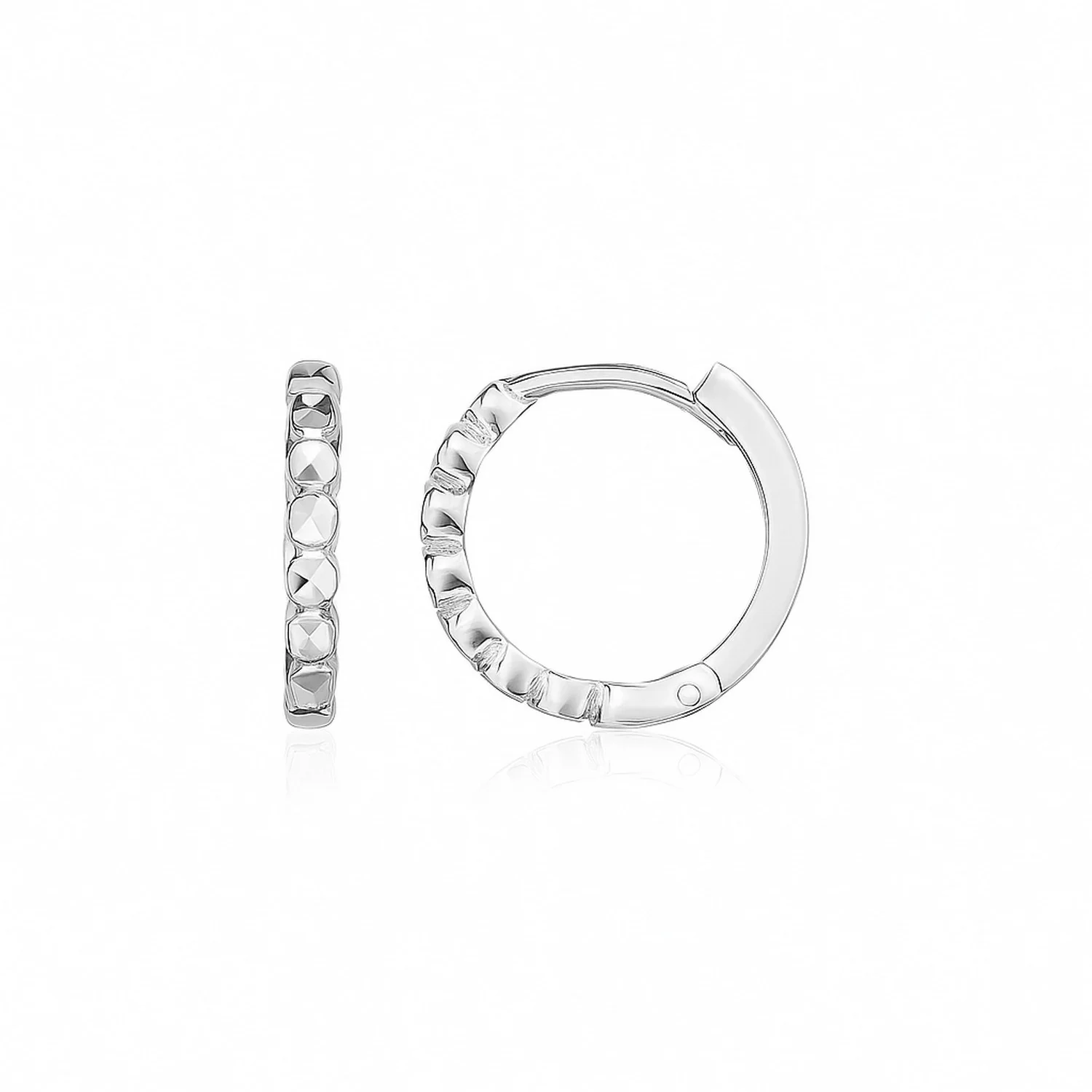 14k White Gold Petite Textured Round Hoop Earrings