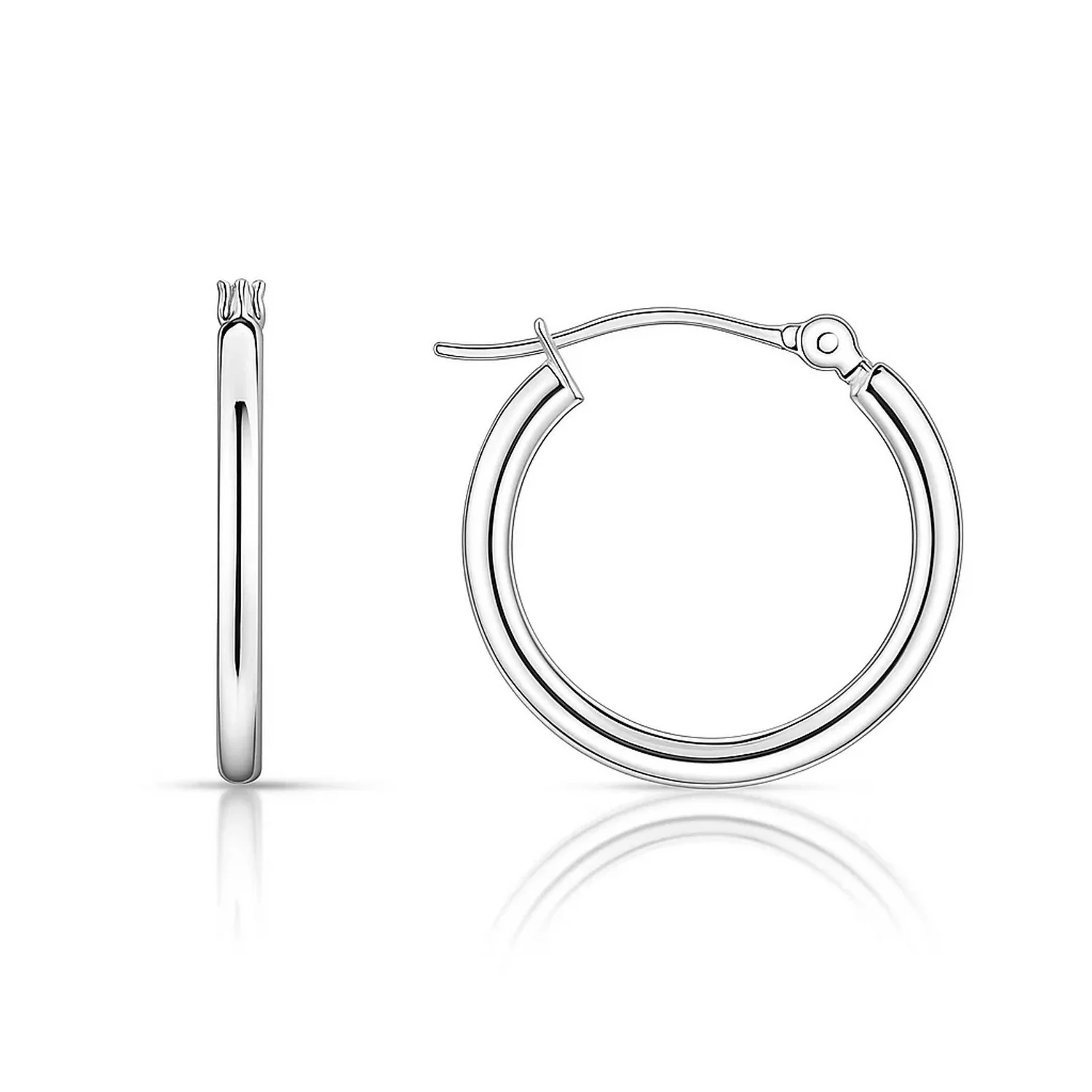 14k White Gold Polished Hoop Earrings (15 mm) - Image 2