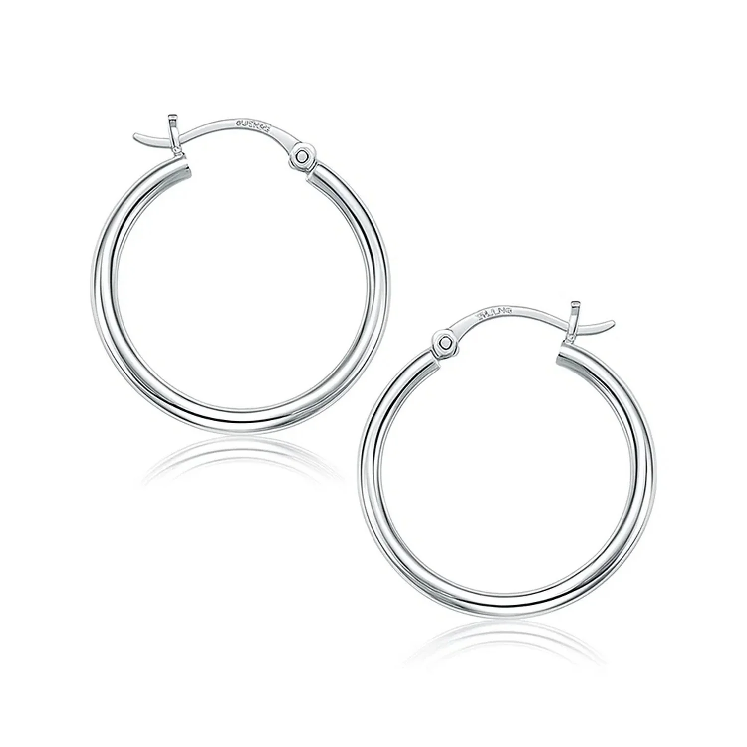 14k White Gold Polished Hoop Earrings (25 mm)