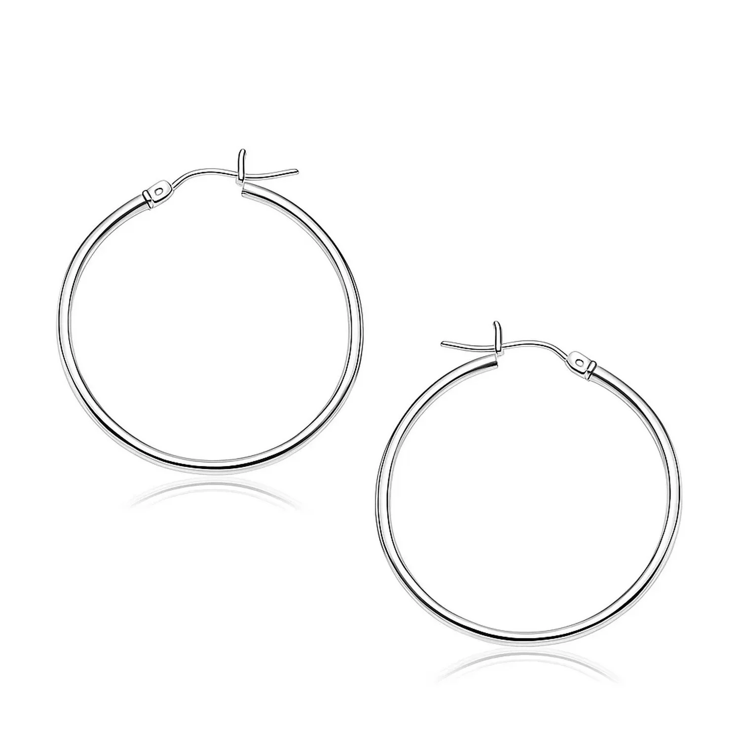 14k White Gold Polished Hoop Earrings (30 mm)