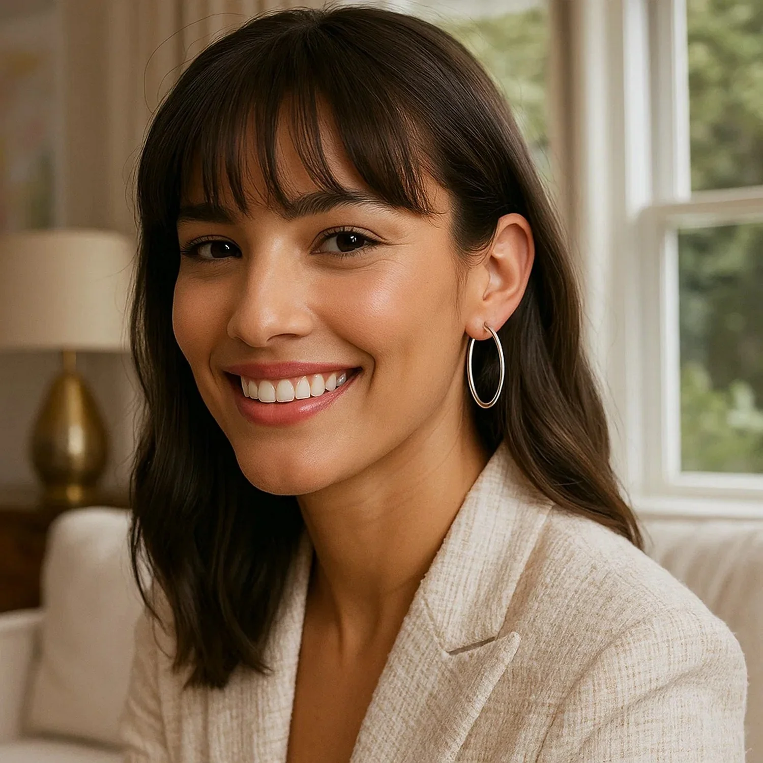 14k White Gold Polished Hoop Earrings (30 mm) - Image 2
