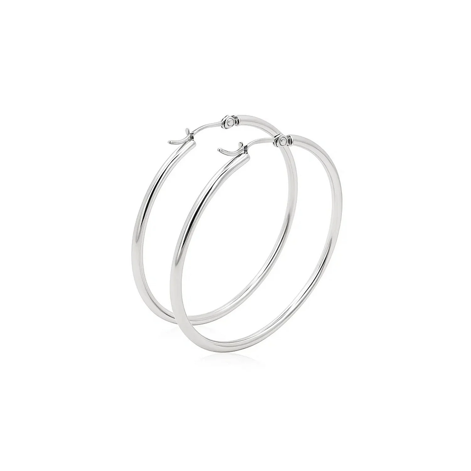14k White Gold Polished Hoop Earrings (40 mm) - Image 3
