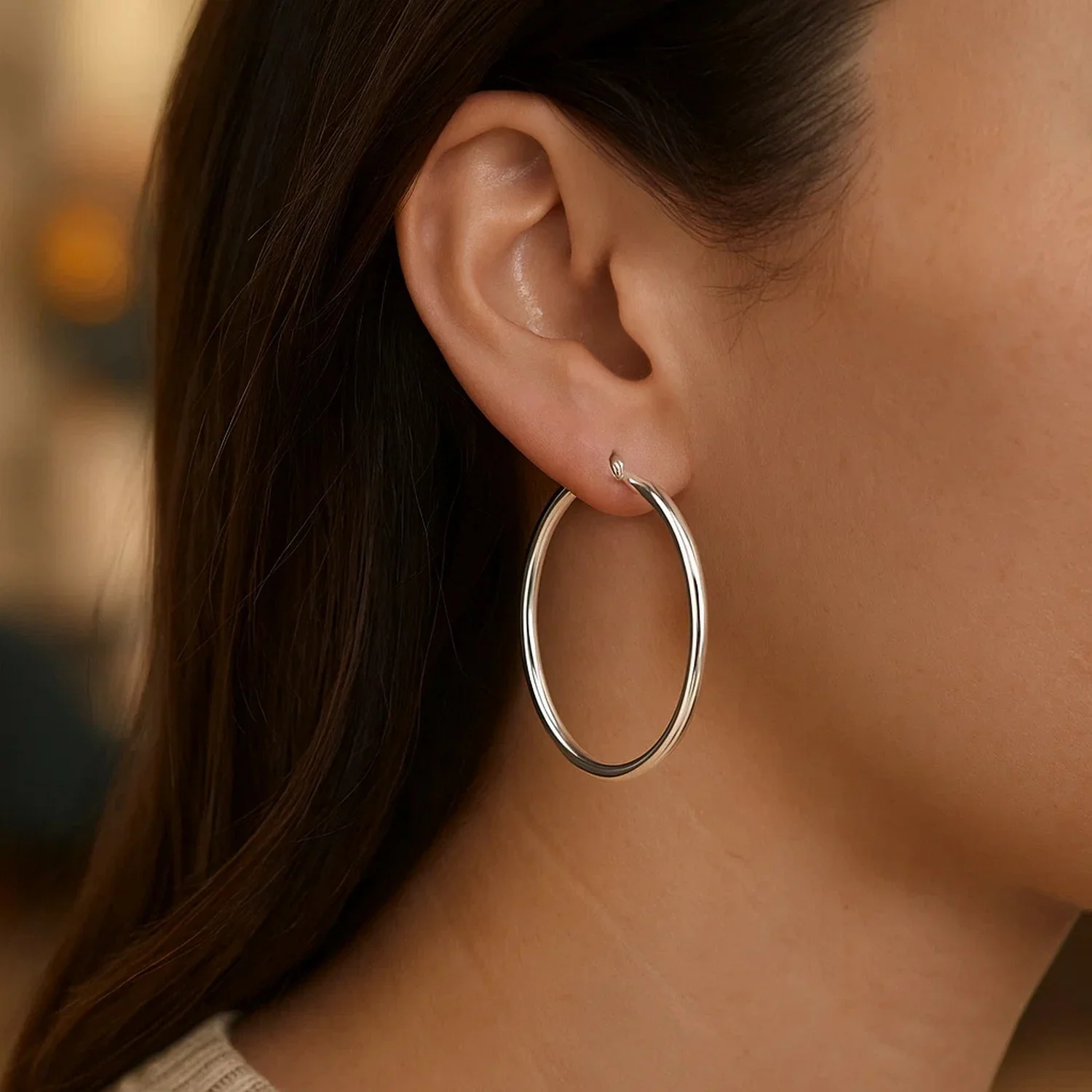 14k White Gold Polished Hoop Earrings (40 mm) - Image 6